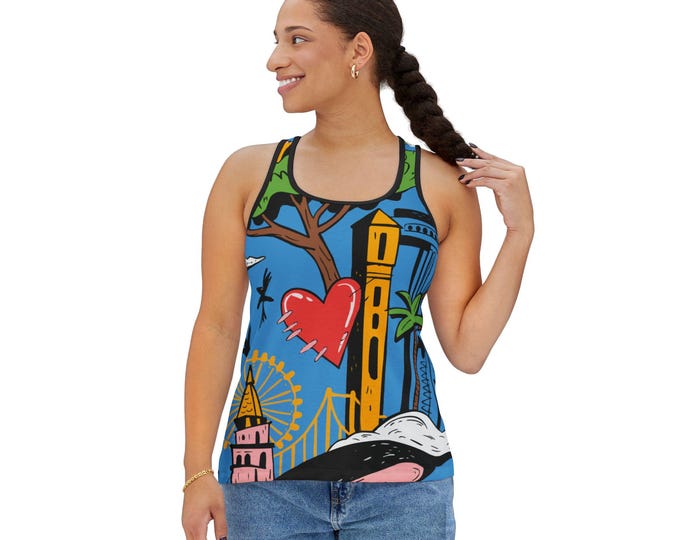 Colorful Cityscape Women's Tank Top - Summer Fashion, Vacation Wear, Casual Outfit, Gift for Her, Travel Inspired