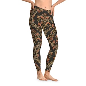 Elegant Demask Floral Stretchy Leggings, Boho Activewear, Yoga Pants, Casual Leggings, Fitness Gift, Comfortable Tights