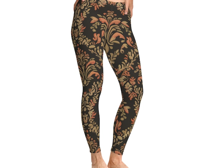 Elegant Demask Floral Stretchy Leggings, Boho Activewear, Yoga Pants, Casual Leggings, Fitness Gift, Comfortable Tights