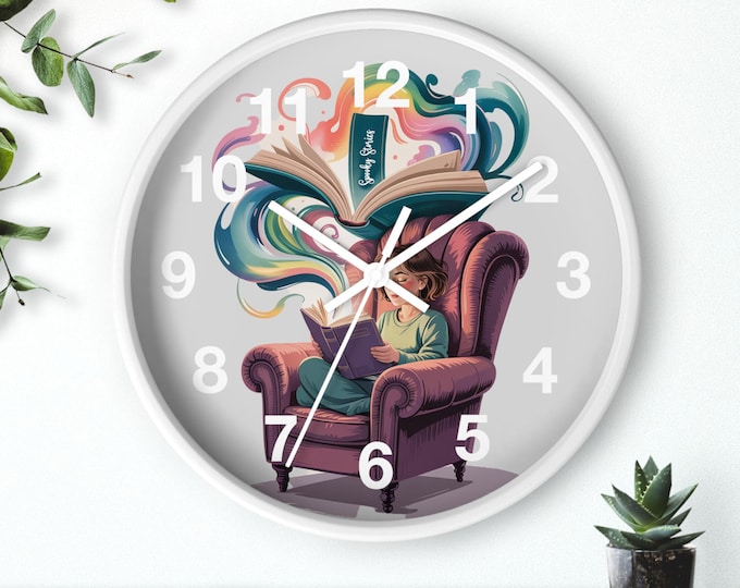 Whimsical Book Lover Wall Clock - Perfect for Readers, Home Decor, Office, Gift for Bookworms, Unique Timepiece