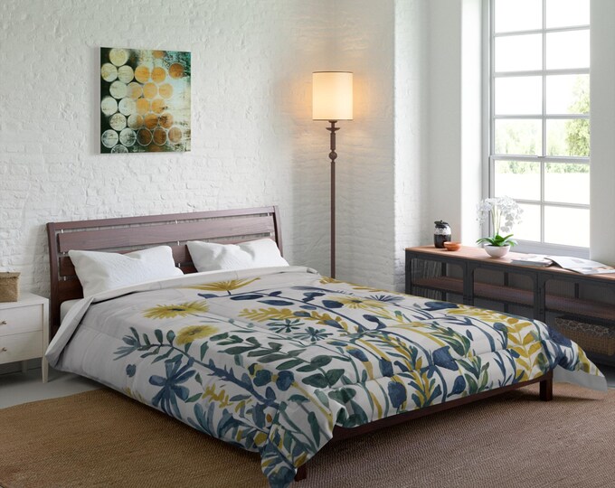 Floral Comforter, Hand Painted Comforter, Unique Floral Bedding, Floral Bedroom Decor, Botanical Comforter Set
