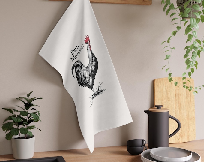 Charming Rooster Tea Towels | Farmhouse Decor, Kitchen Essentials, Gift for Cooks, Country Kitchen, Early Mornings