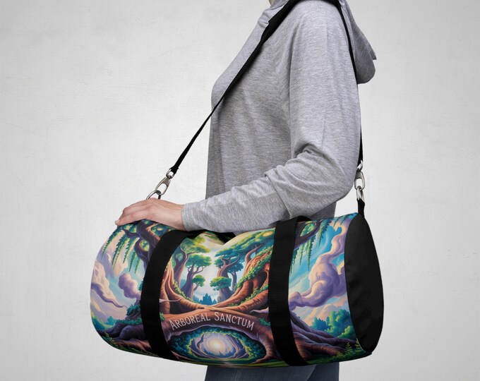 Nature Duffel Bag, Eco-Friendly Gym Bag, Travel Tote, Weekend Getaway Bag, Forest-Themed Workout Bag