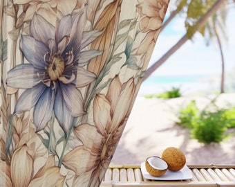 Large Boho Floral Window Curtain 50X84 in, Flower Patterned Drapery, Botanical Home Decor, Unique 1 Piece