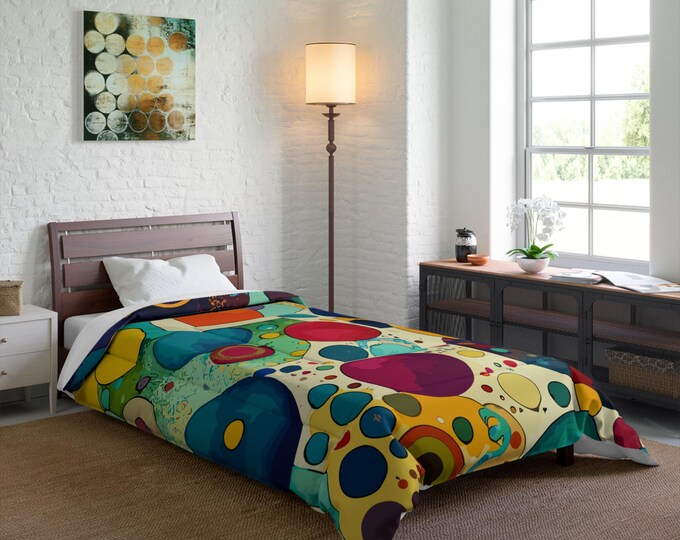 Watercolor Polka Dot Comforter, Bright and Brilliant, Full/Queen Size, Soft and Cozy, Home Decor