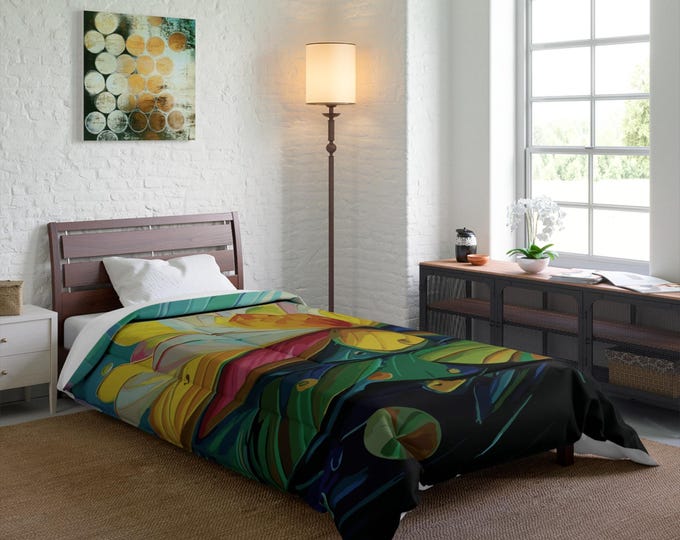 Lotus Flower Comforter - Floral Bedding, Zen Bedroom Decor, Botanical Home Accessory, Meditation Retreat Gift, Serene Lotus Blossom