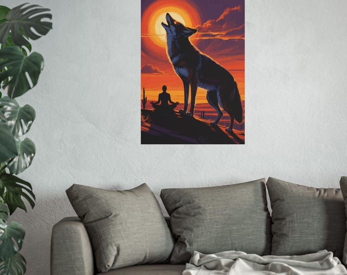 Wild Wolf Silhouette Sunset Print - Earthy Bohemian Art, Relaxing Atmosphere, Wildlife Lover Present, Calming Home Decor