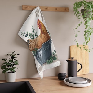 Rustic Chicken Tea Towels, Farmhouse Kitchen Decor, Country Home Gift, Eco-Friendly Cotton Dishcloths, Hen Artwork Towel