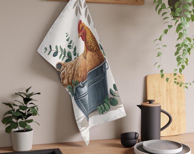 Rustic Chicken Tea Towels, Farmhouse Kitchen Decor, Country Home Gift, Eco-Friendly Cotton Dishcloths, Hen Artwork Towel