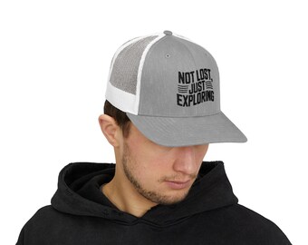 Adventure Awaits Snapback Trucker Cap, Wanderlust Hat, Explorer Headwear, Not Lost Exploration Cap, Traveler Snapback