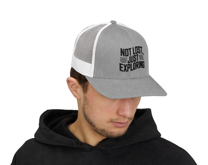 Adventure Awaits Snapback Trucker Cap, Wanderlust Hat, Explorer Headwear, Not Lost Exploration Cap, Traveler Snapback