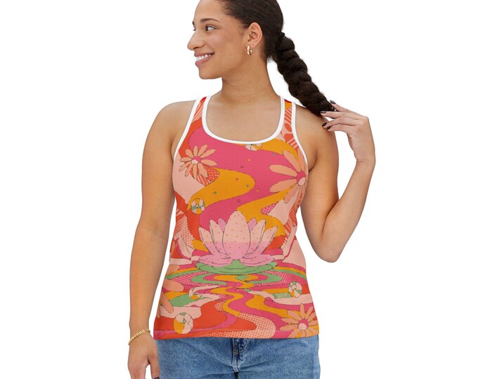 Women's Floral Tank Top, Boho Summer Shirt, Flower Print Blouse, Cute Workout Top, Festival Apparel, Gift for Her