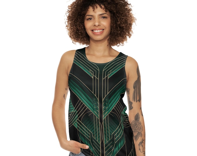 Green and Black Geometric Unisex Tank Top, Sleeveless Shirt, Modern Pattern Tee, Gender Neutral Muscle Tank, Summer Fashion Top