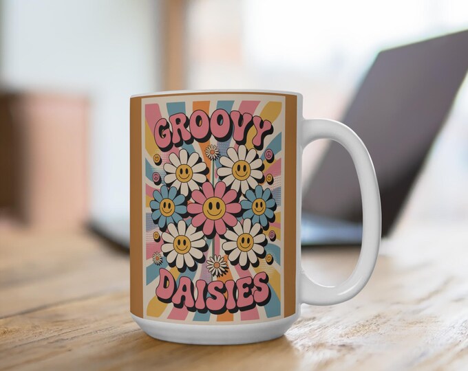 Groovy Daisies Mug | Retro Floral Coffee Cup, Happy Vibes Drinkware, Gift for Flower Lovers, Home Decor, Summer Enjoyment