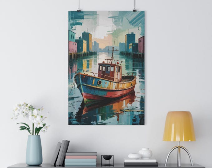 Vintage Boat Giclée Art Print, Nautical Wall Decor, Coastal Home Art, Marine Artwork, Gifts for Sea Lovers