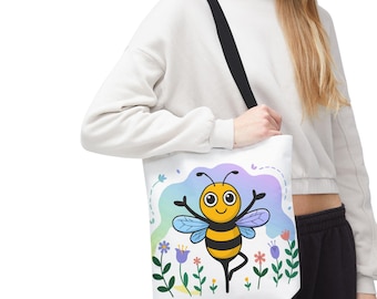 Cheerful Bee Tote Bag, Eco-Friendly Shoulder Bag, Cute Bumblebee Grocery Bag, Reusable Canvas Tote, Bee Lover Gift, Beekeeper Tote