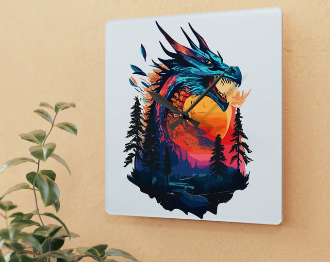 Abstract Dragon Acrylic Wall Clock, Fiery Dragon Theme, Modern Dragon Wall Art, Unique Dragon Clock, Gift for Dragon Enthusiasts
