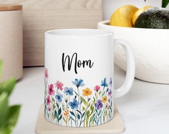 Mom Whimsical Floral Ceramic Mug, Nature Lover Gift, Coffee Cup, Tea Mug, Spring Decor, Mother's Day, Birthday Gift