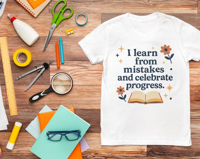 Inspirational Youth T-Shirt, I Learn from Mistakes - Motivational Kids Tee, Positive Quote Shirt, Youth Empowerment Clothing, Gift for Young