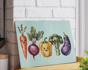 Whimsical Veggie Glass Cutting Board - Kitchen Decor Gift for Chefs