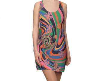 Retro Floral Racerback Dress: Vintage Summer Party Outfit