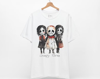 Creepy Three Skeleton Unisex Tee, Skeleton Trio Graphic T-Shirt, Halloween Shirt, Spooky Graphic Tee, Unisex Skeleton Top