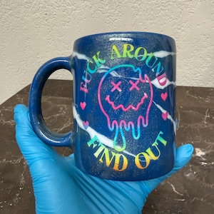 FAFO Blue Marble Middle Finger Colorful Glitter Coffee Mug