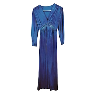 Vintage Lorraine Womens Long Zip Front Nightgown Small S Blue Nylon Lingerie