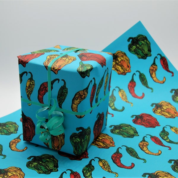 Funky Chilli Pepper Decorative Gift Wrap Paper (2 sheets)  - sent folded or upgrade to rolled