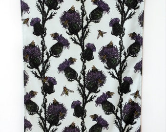 Scottish Thistle & Bees Pattern Tea Towel, Dish Cloth perfect for a house warming present