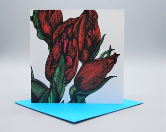 Red Tulip Blank Greeting Cards - Floral Card – Flower Card - Thankyou card - Anniversary Cards - Card for her
