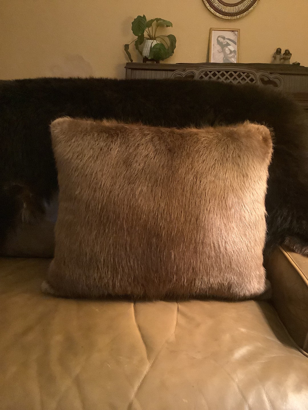 Beaver Fur Pillow With Elk Leather Etsy