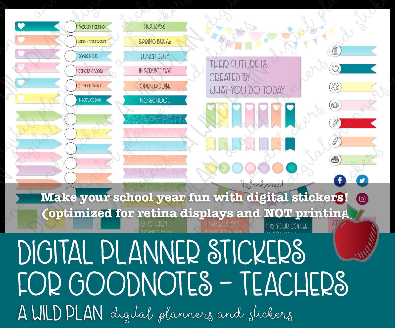 Teacher Digital Stickers for Planners for Goodnotes and Etsy