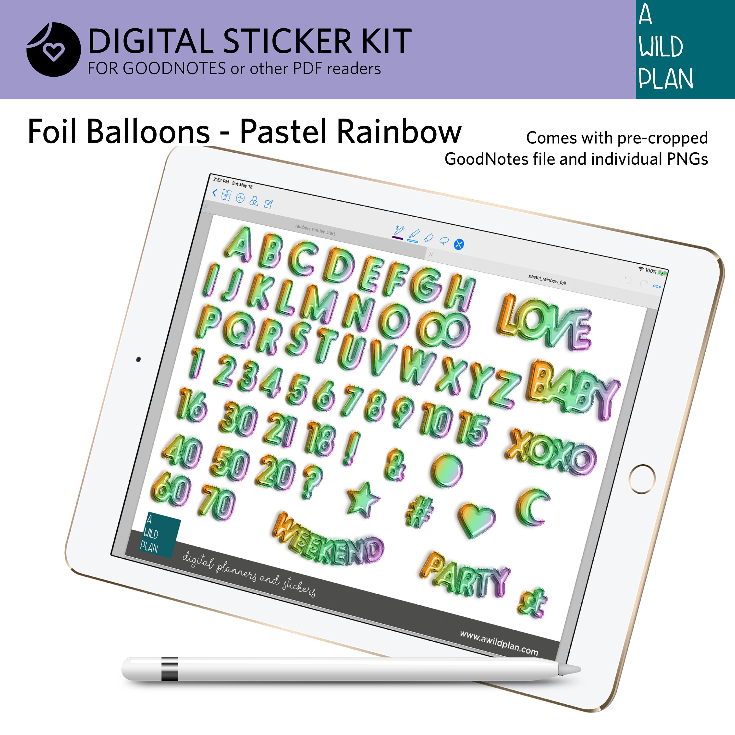 Goodnotes Pastel Rainbow Foil Letter And Word Balloon Digital Etsy