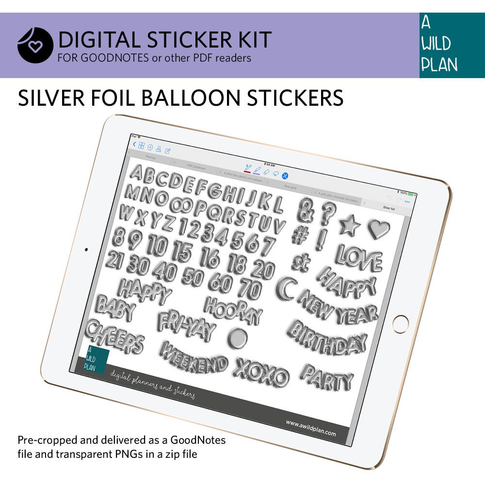 Goodnotes Digital Planner Stickers Silver Foil Letter And Word Etsy