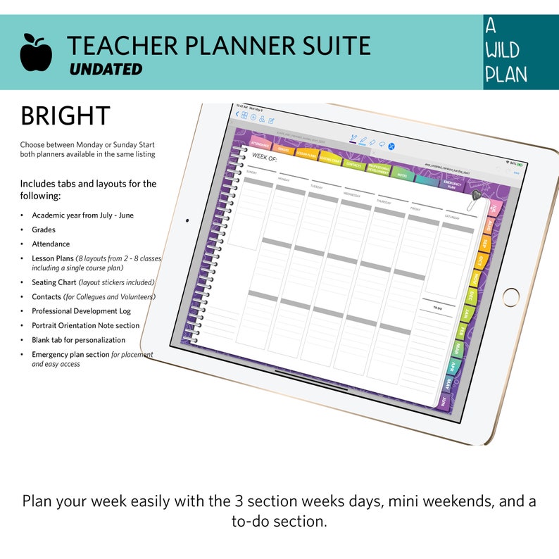 Goodnotes Teacher Planner digital Planner Undated Monthly/ Etsy