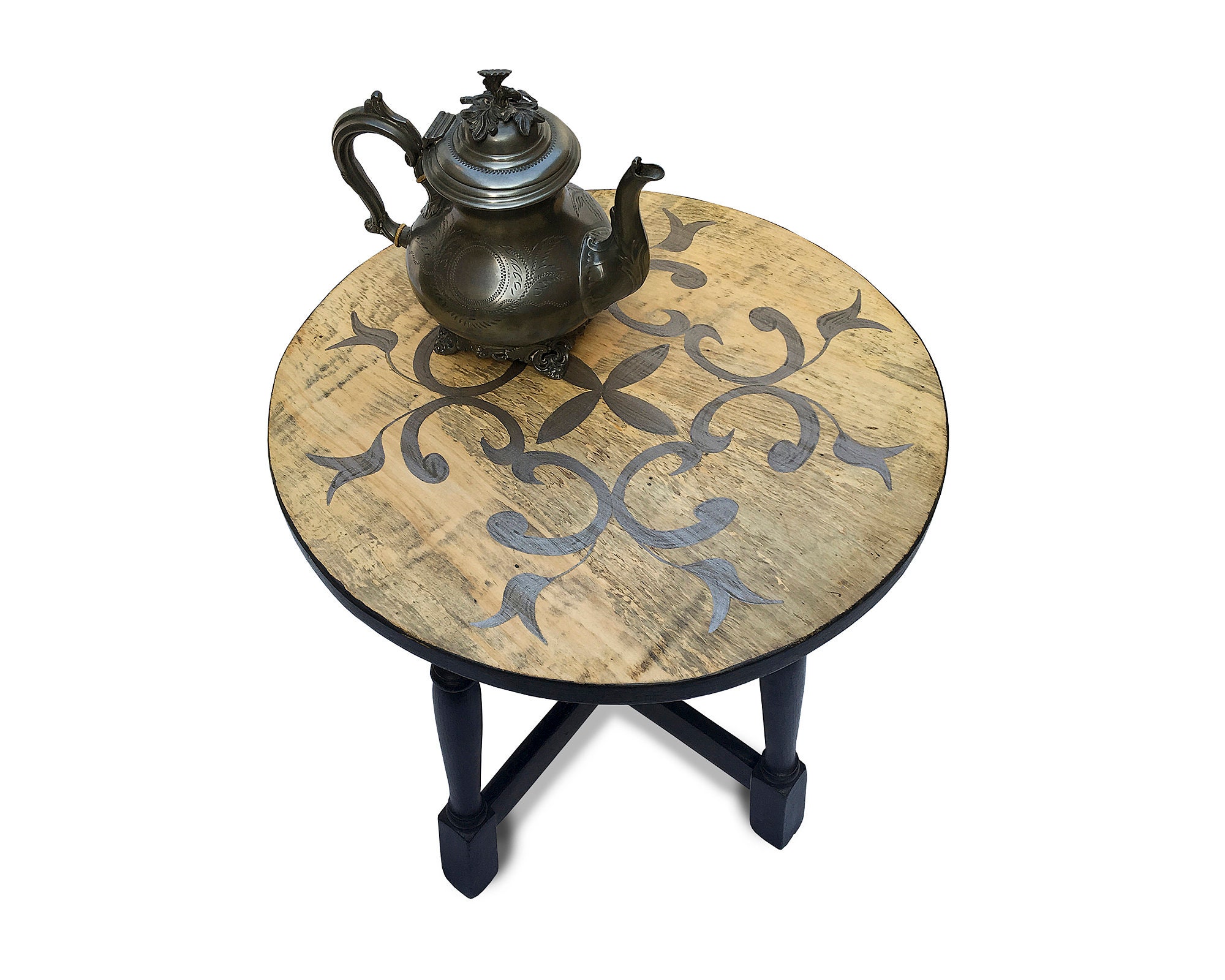 Small Round Coffee Table Featuring Painted Antique Silver Etsy