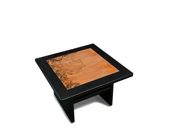 Retro Small Square Lacquered Black Coffee Table With Hand - Small Black Wooden Coffee Table Retro Small Square Lacquered Black Coffee Table With Hand - Small Black Wooden Coffee Table
