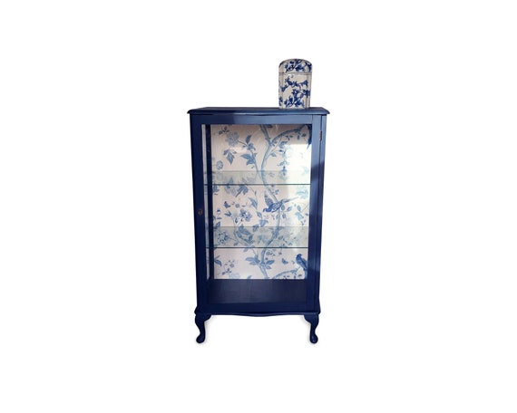 Tall Narrow Glass Display Cabinet With Laura Ashley Wallpaper Etsy