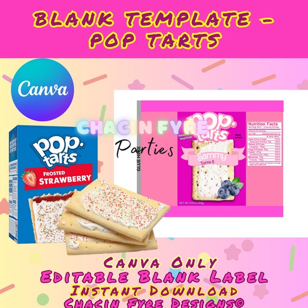 Pop-Tart Canva Template - Breakfast Treat Favor Template - Pop Treat DIY - Canva Blank Template - Blank Party Favor Template