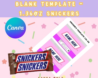 Snickers Template- Blank Snickers Template- 1.86 oz Snickers Template- Snickers Canva Template