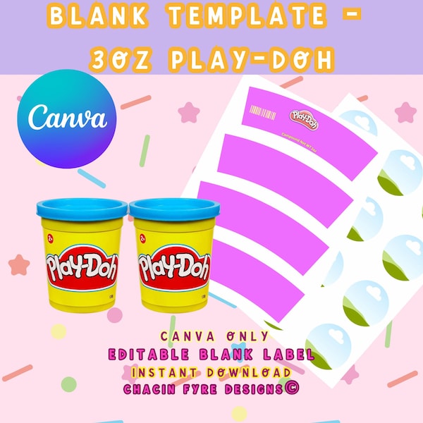 3 oz Play-Doh Canva Template - Playdoh Party Favor Template - Play-Doh DIY - Canva Blank Template - Editable 3oz Play-Doh Blank Template