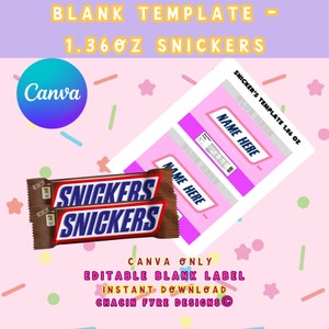 Snickers Template- Blank Snickers Template- 1.86 oz Snickers Template- Snickers Canva Template