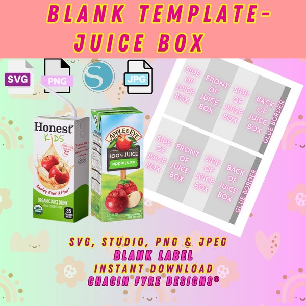 Juice Box Template - Juice Box Template - Juice DIY - SVG Blank Template - Blank Party Favor Template