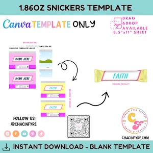 Snickers Template- Blank Snickers Template- 1.86 oz Snickers Template- Snickers Canva Template