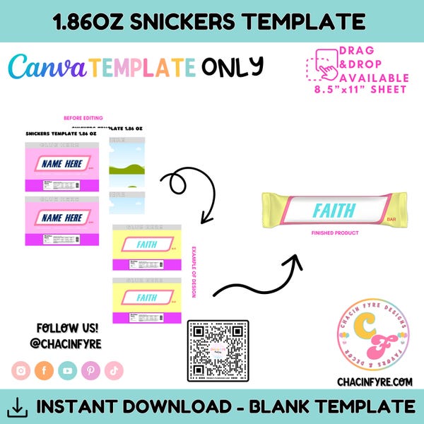 Snickers Template- Blank Snickers Template- 1.86 oz Snickers Template- Snickers Canva Template