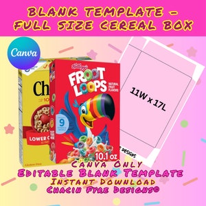 Full Size Cereal Box Template - Cereal Box Party Favor Template - Cereal Box DIY - Editable Canva Blank Template -Blank Party Favor Template