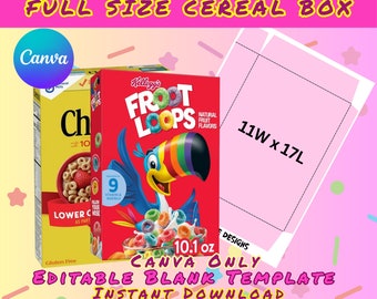 Full Size Cereal Box Template - Cereal Box Party Favor Template - Cereal Box DIY - Editable Canva Blank Template -Blank Party Favor Template