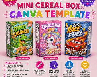 Cereal Template - Cereal Box Party Favor Template - Cereal Box DIY - SVG Blank Template - Blank Party Favor Template - Mini Cereal Box