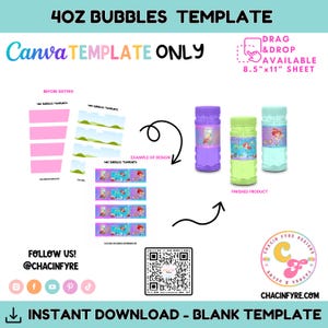 Blank Canva Bubbles Template - Editable 4oz Bubbles Template- Canva Instant Bubbles- Editable Party Favor Template